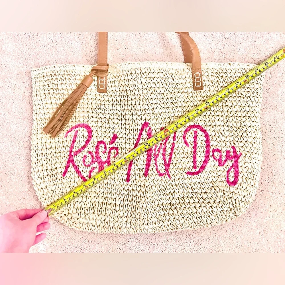 “ROSÉ ALL DAY” WOVEN BEACH TOTE 🏖️🥂👜🍾🛍️ (14”Tall x 19.5”Wide)*BRAND NEW!🎁*
